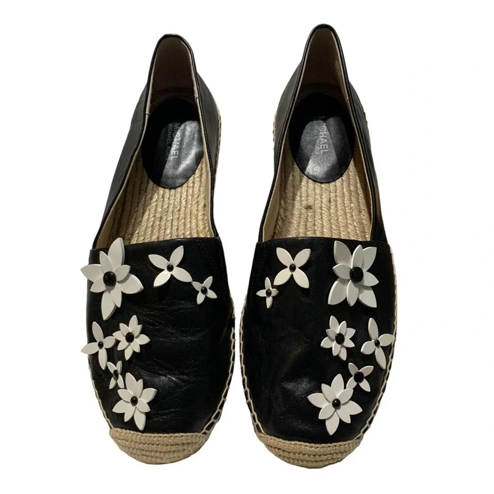 Michael Kors - Lola Espadrille, EUC, size 9.5, black with white flowers